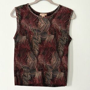 Vintage Plissé Satin Sleeveless Blouse Top Abstract Multicolor Textured Size Lg